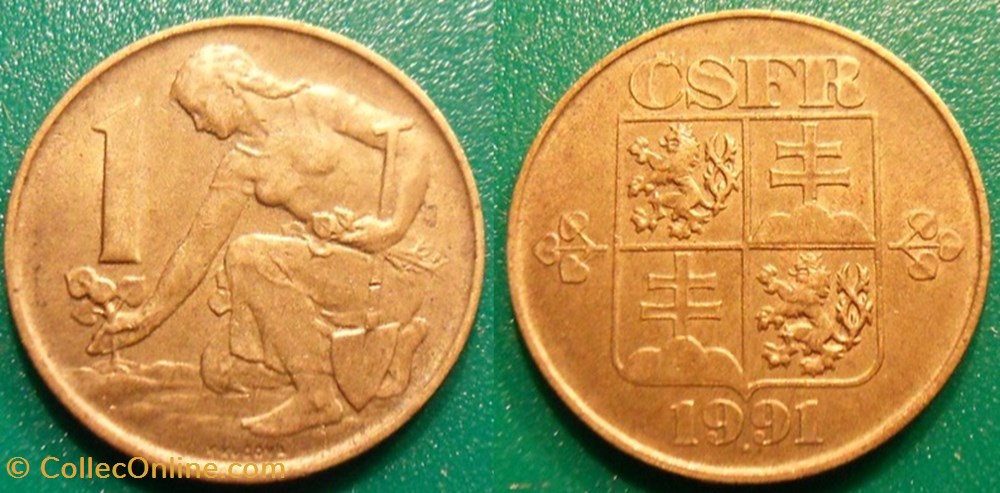 1 Koruna 1991 monnaie monde tchecoslovaquie 1 koruna 1991