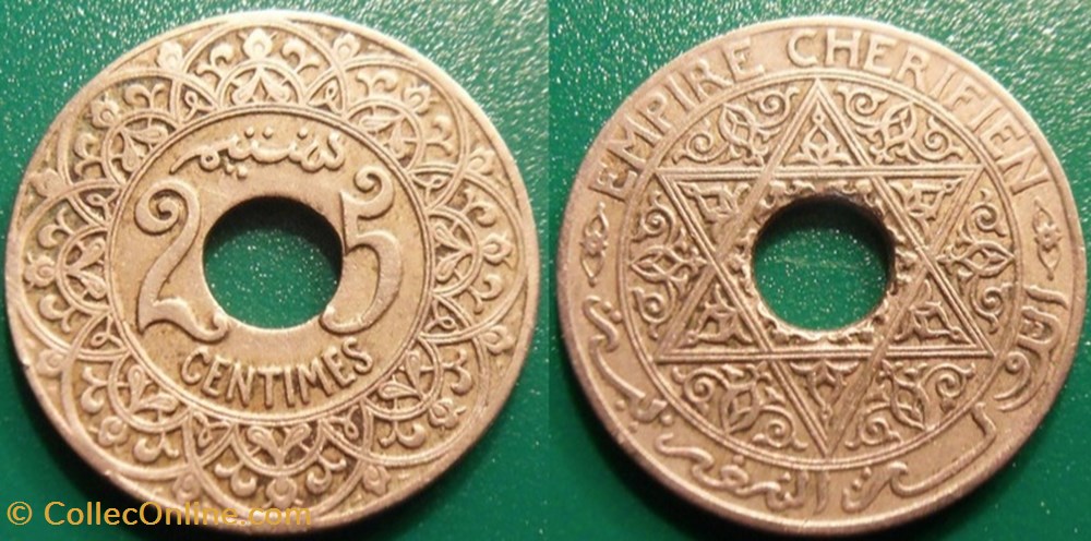 25 Centimes 1921 monnaie monde maroc 25 centimes 1921