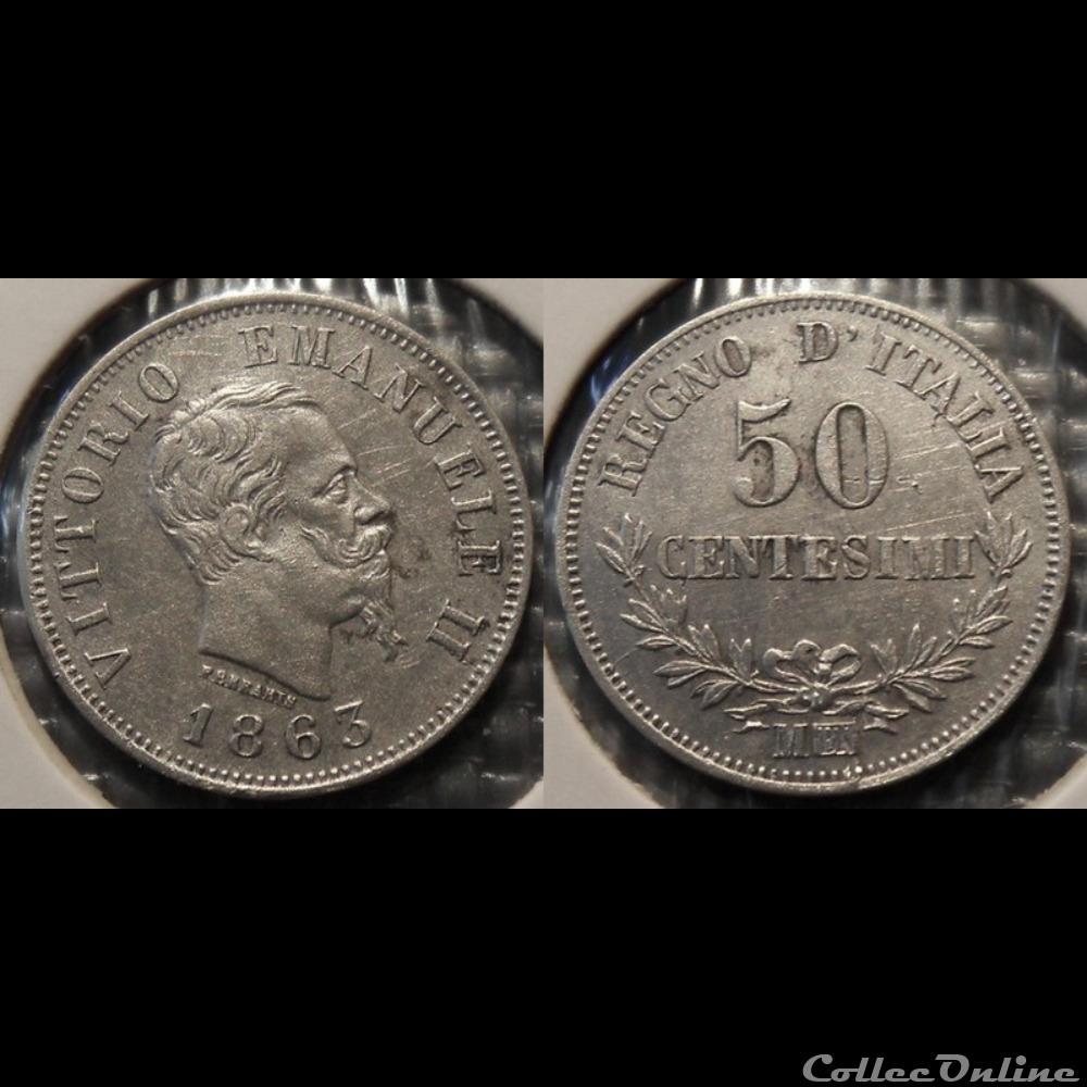 Italie 50 Centisimi 1863 monnaie france moderne italie 50 centisimi 1863
