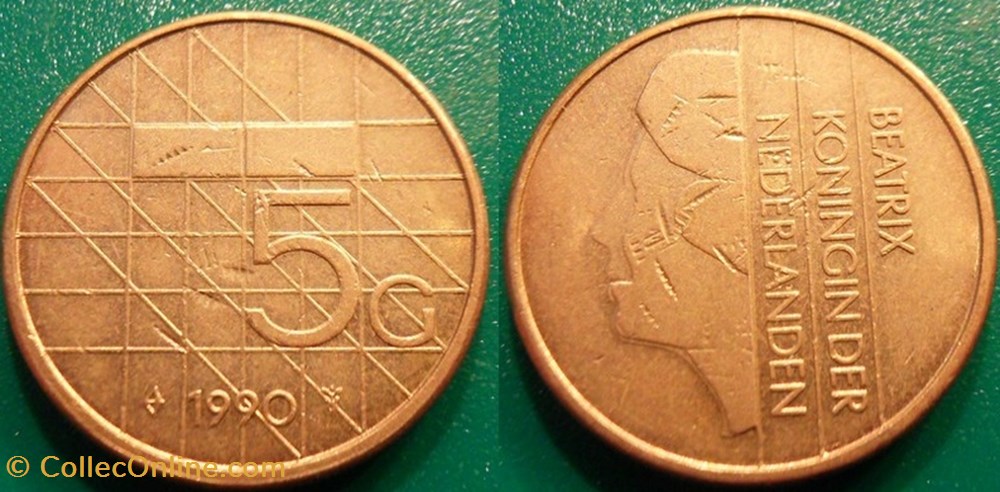 5 Gulden 1990 monnaie monde pay ba 5 gulden 1990
