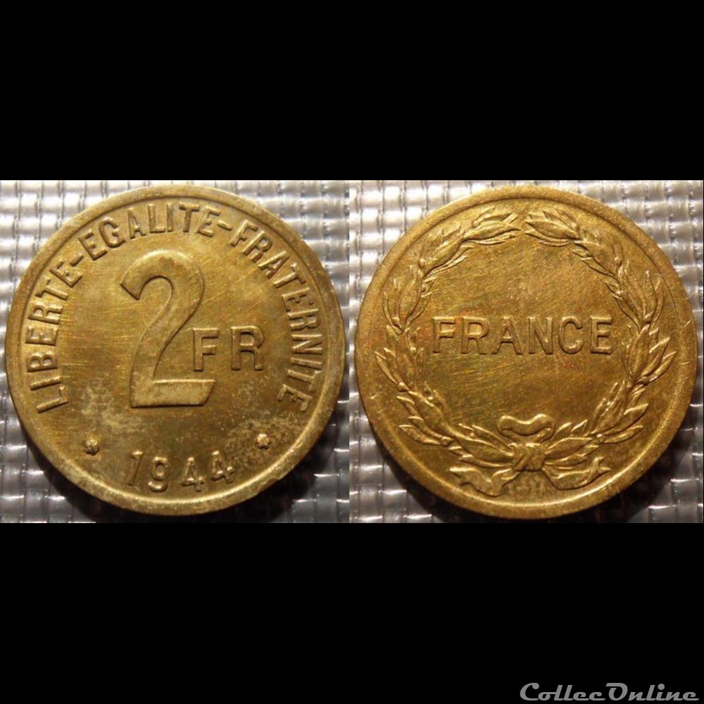 monnaie moderne je 2 francs france libre 1944 27mm 8 15g