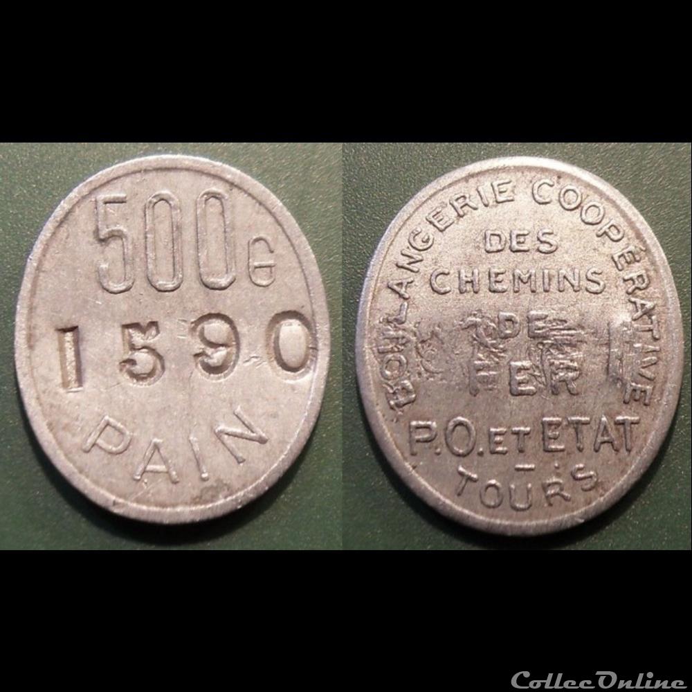 p- MN Tours Boulangerie coopérative des chemins de fer 500 g pain. 1922-1927 Al Elie:15.1 monnaies paranumismatique jetons poids p mn tours boulangerie cooperative des chemins de fer 500 g pain 1922 1927 al elie 15 1
