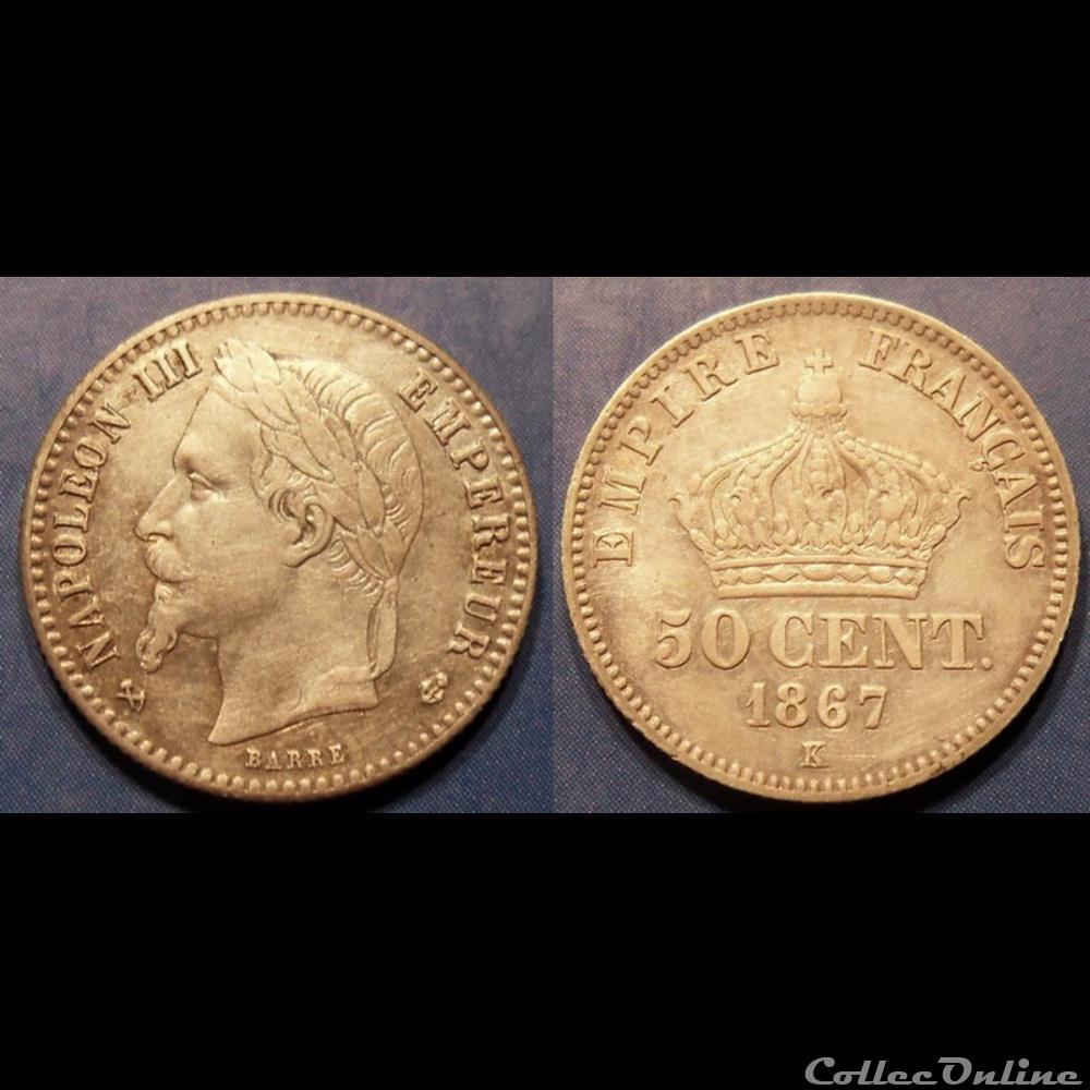 N-Napoleon III Empereur 50 centimes lauré 1867 K monnaie france moderne n napoleon iii empereur 50 centimes laure 1867 k