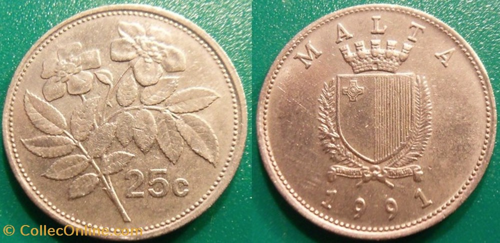 25 Cents 1991 monnaie monde malte 25 cents 1991