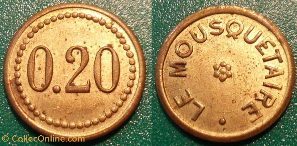 f- Jeton à consommer - jeton échange - 0.20 Le Mousquetaire monnaies jetons mereaux f jeton a consommer jeton echange 0 20 le mousquetaire