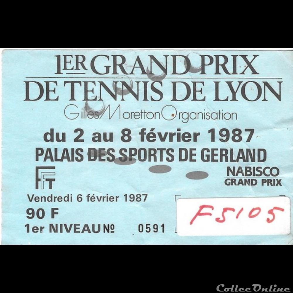 Tennis 1er Grand Prix de Lyon 1987 vieux papier ticket entree assignat tennis 1er grand prix de lyon 1987