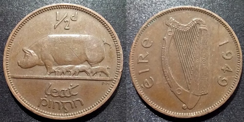 monnaies monde irlande 1 2 pingin 1949