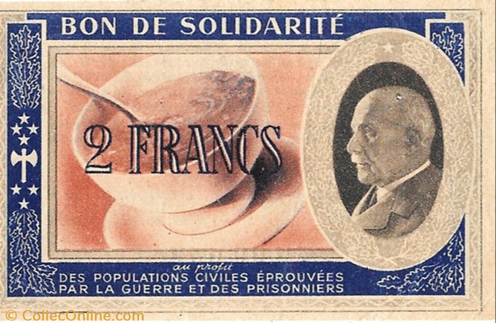 a0- Bon de solidarité 2 FRANCS Pétain monnaie jeton mereaux a0 bon de solidarite 2 francs petain