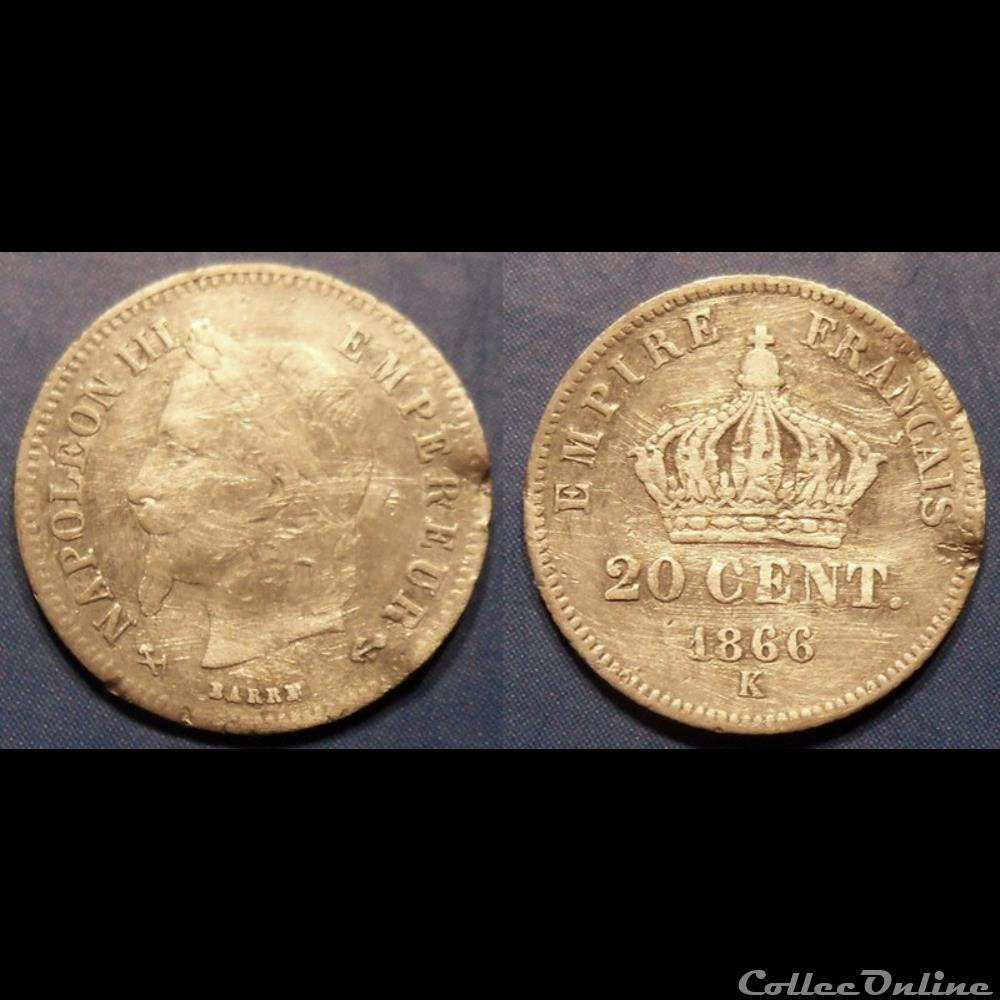 N-Napoleon III Empereur 20 centimes lauré petit modèle 1866 K monnaie france moderne n napoleon iii empereur 20 centimes laure petit modele 1866 k