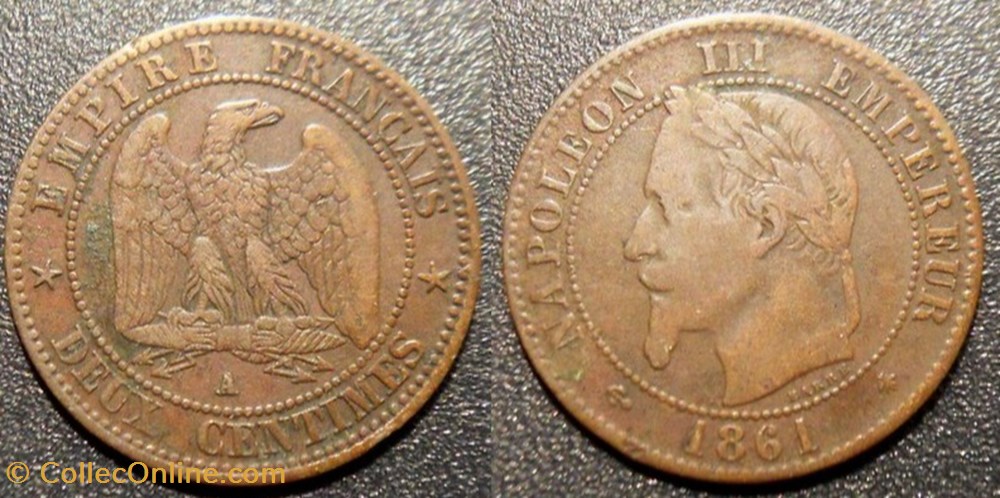 monnaies monde france n napoleon iii empereur deux centimes laure 1861 a