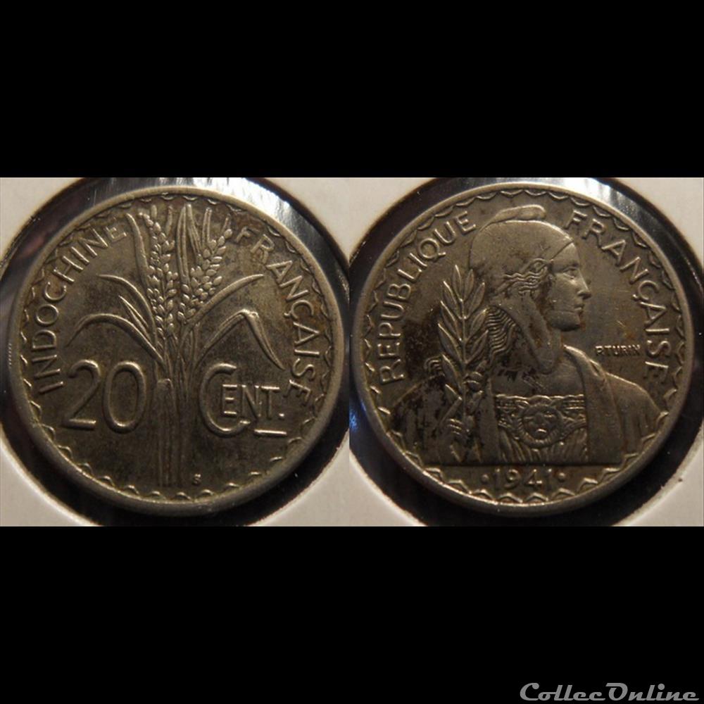 Indochine 20 cent. •1941•S San Francisco monnaie france colony indochine 20 cent 1941 s san francisco
