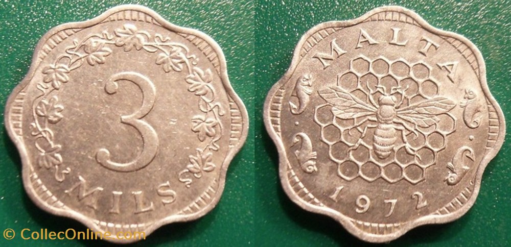3 Mils 1972 monnaie monde malte 3 mils 1972