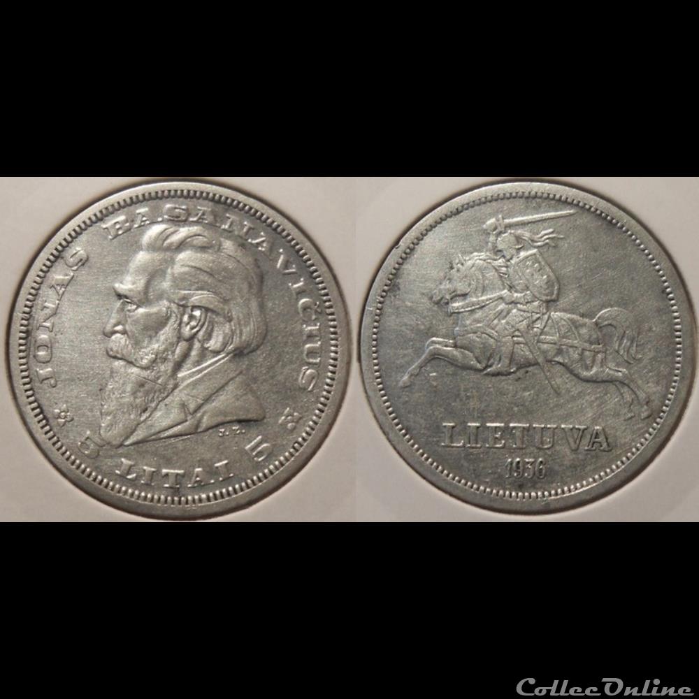 Lithuanie 5 Litai 1936 monnaie jeton mereaux necessite lithuanie 5 litai 1936