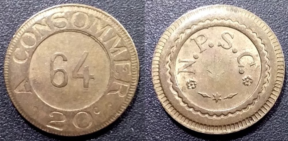 f- Jeton à consommer 20 c à Consommer 64 N.P.S.C. monnaies paranumismatique jetons poids f jeton a consommer 20 c a consommer 64 n p s c