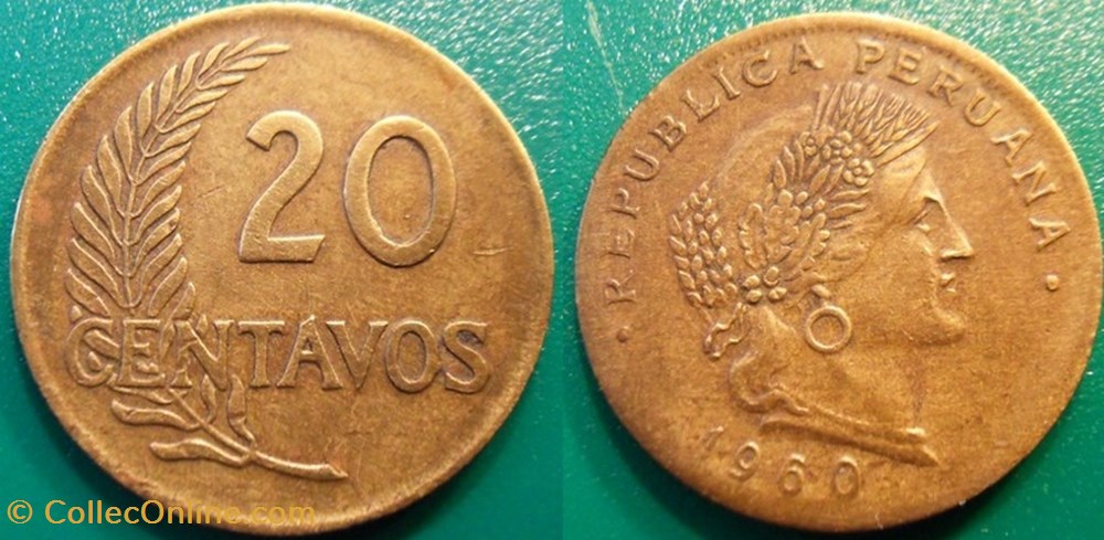 20 Centavos 1960 monnaie monde perou 20 centavos 1960