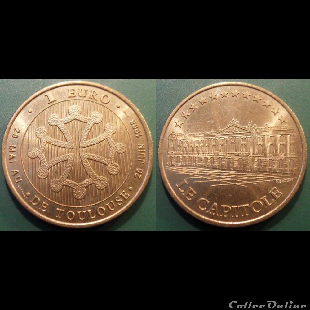 d- Jeton toulouse 1 Euro Bronze Aluminium 1998 monnaie mereaux d jeton toulouse 1 euro bronze aluminium 1998