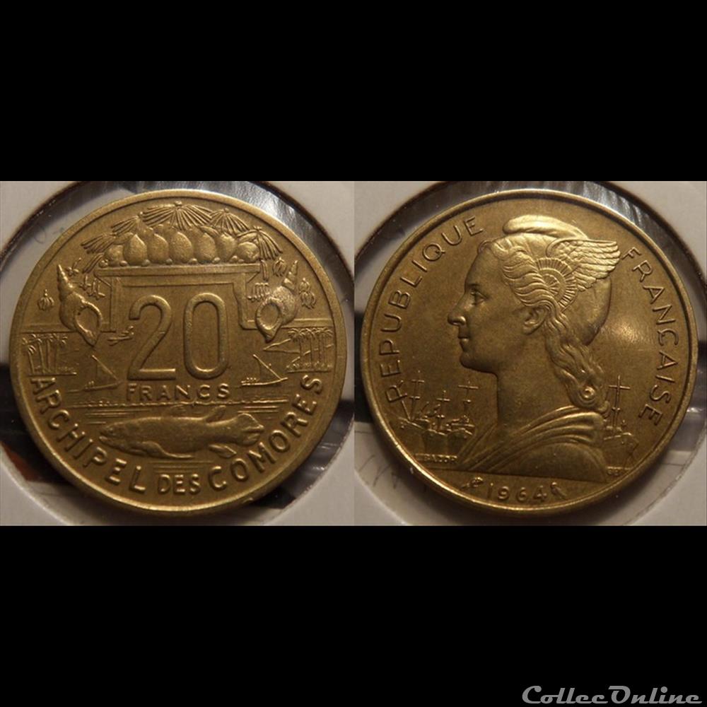 Comores Archipel des Comores 20 francs 1964 monnaie france colony comores archipel des comores 20 francs 1964