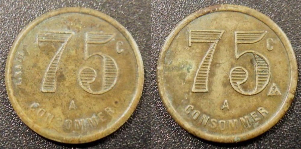 f- Jeton à consommer 75 C monnaies paranumismatique jetons poids f jeton a consommer 75 c