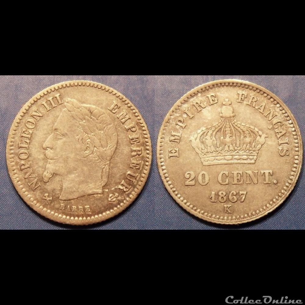 monnaie france moderne n napoleon iii empereur 20 centimes laure 1867 k