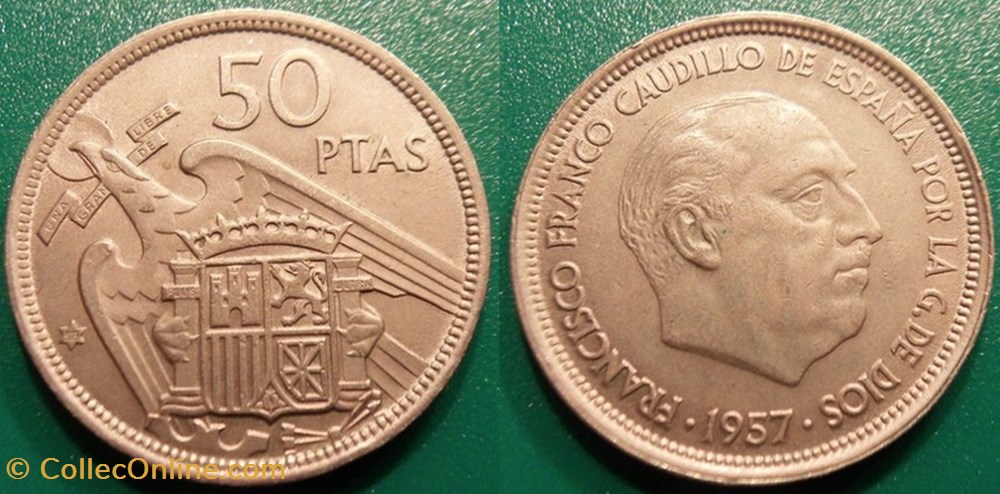 50 Pesetas 1957 monnaie monde espagne 50 pesetas 1957