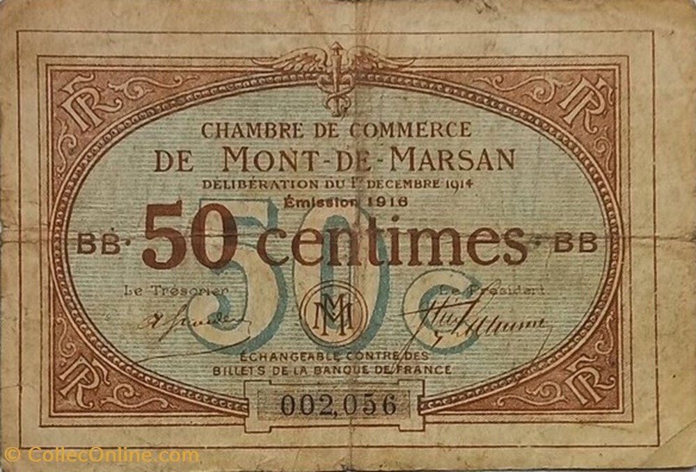 billets europe france b1 50cent chambre de commerce de mont de marsan deliberation du 1 decembre 1914 emission 1916