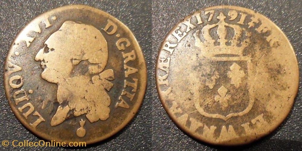 J51 Louis XVI Sol 1791 AA Metz sans points monnaies europe medievale france royales j51 louis xvi sol 1791 aa metz sans points
