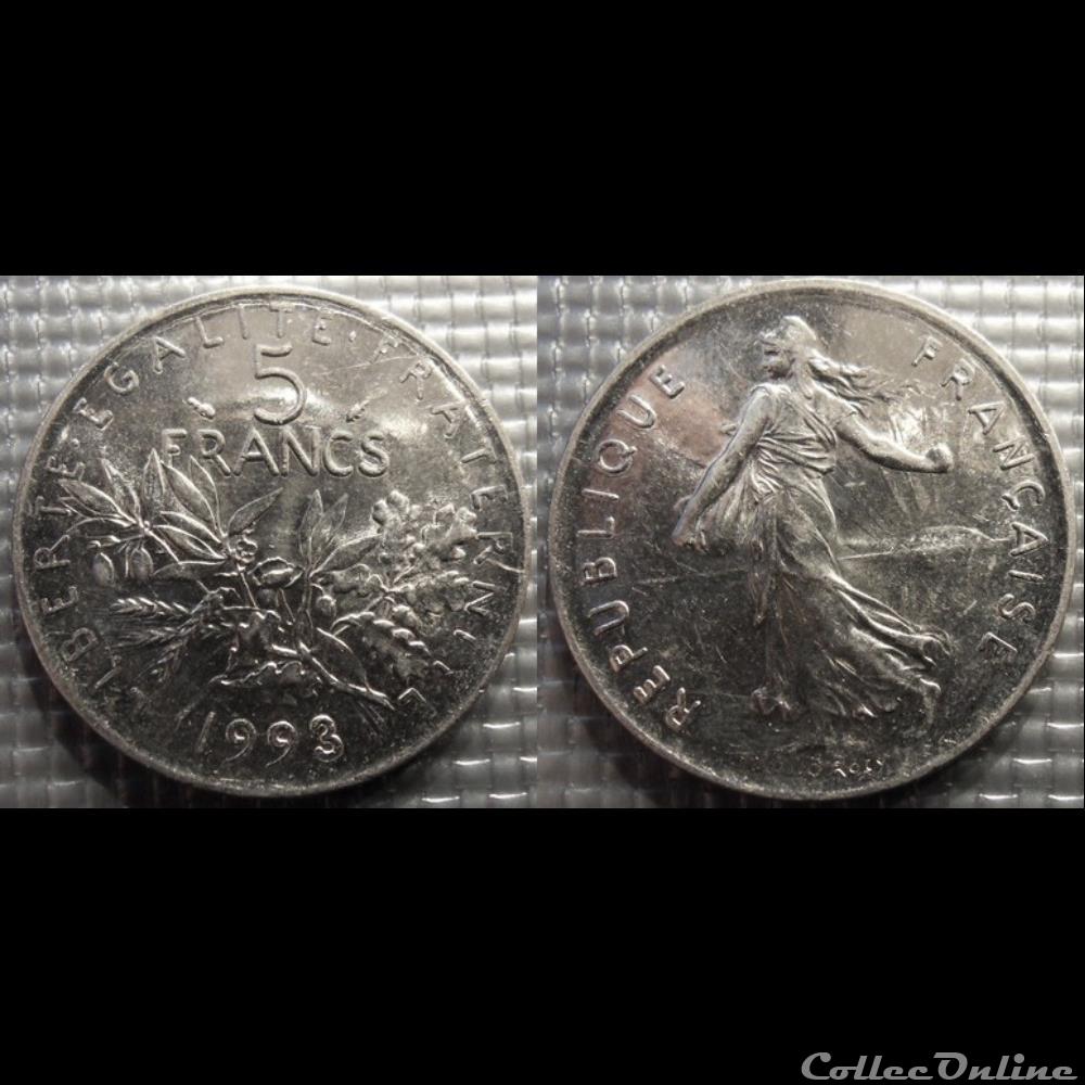 Kg 5 francs Semeuse 1993 29mm 10g monnaie france moderne kg 5 francs semeuse 1993 29mm 10g