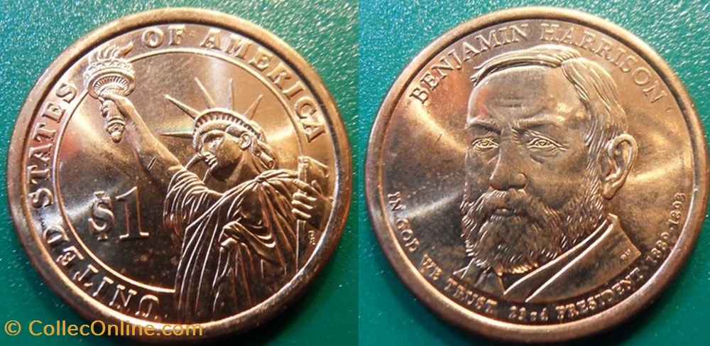 monnaie monde etat uni 1 dollar presidents 1889 1893 benjamin harrisson