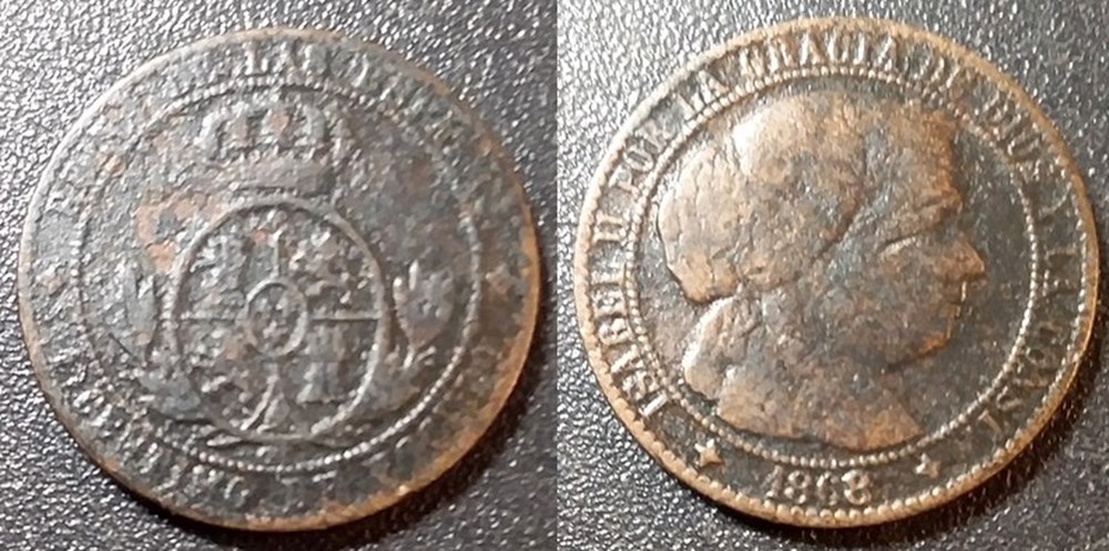 Espagne 1 Centimo 1868 monnaies monde espagne 1 centimo 1868