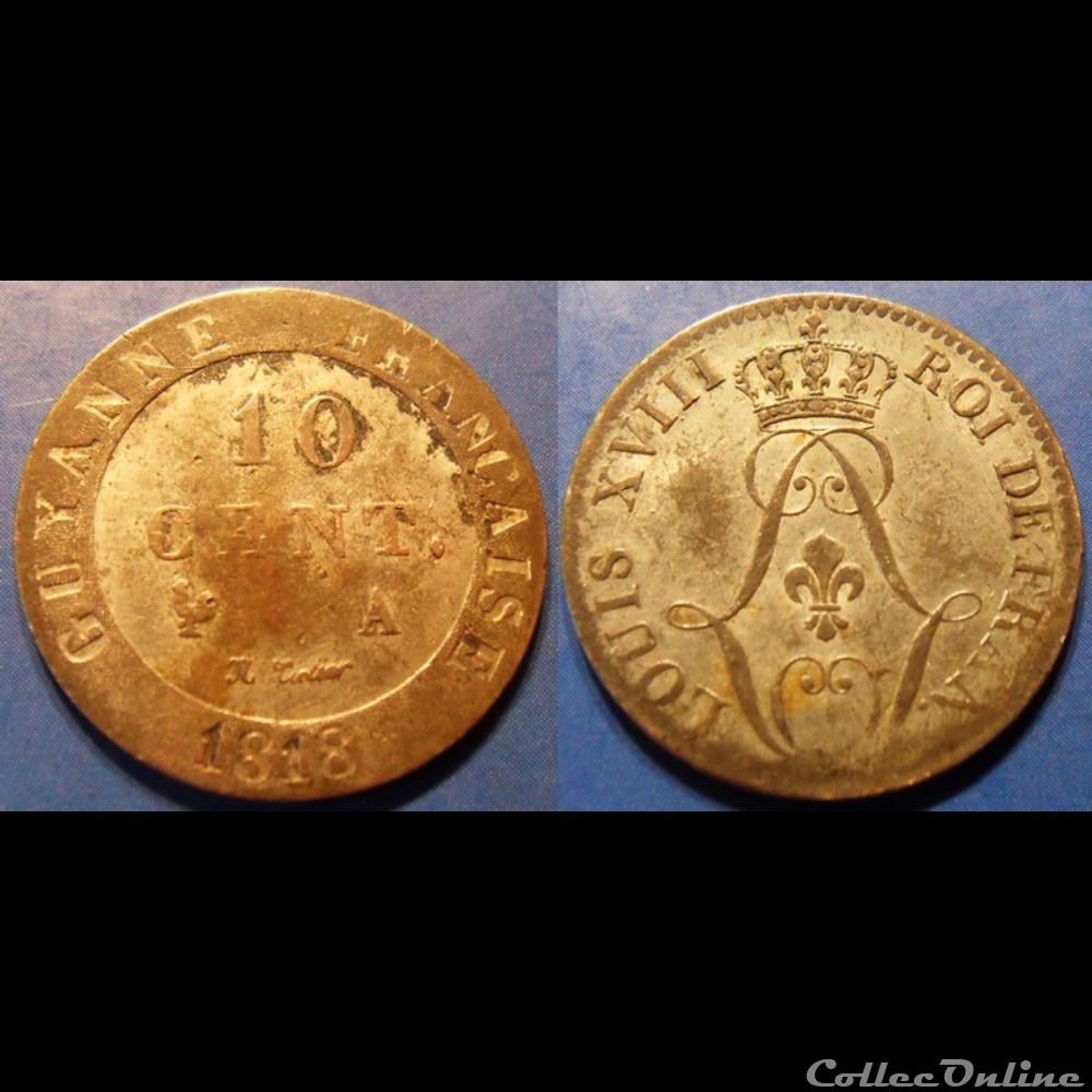 Guyane 10 cent. 1818A monnaie france colony guyane 10 cent 1818a