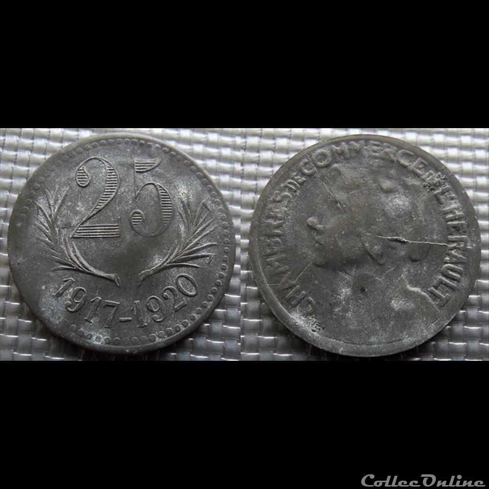 p- MN Hérault 25 C. 1917-1920 Zinc Elie:15.3b monnaies paranumismatique jetons poids p mn herault 25 c 1917 1920 zinc elie 15 3b