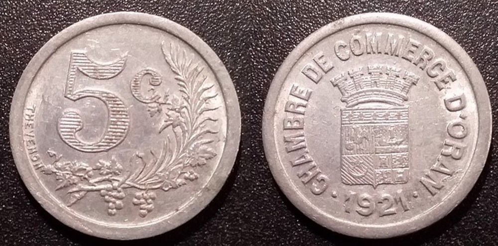 Algérie Oran 5 Centimes Ch. de Commerce 1921 monnaies colonies francaises algerie oran 5 centimes ch de commerce 1921
