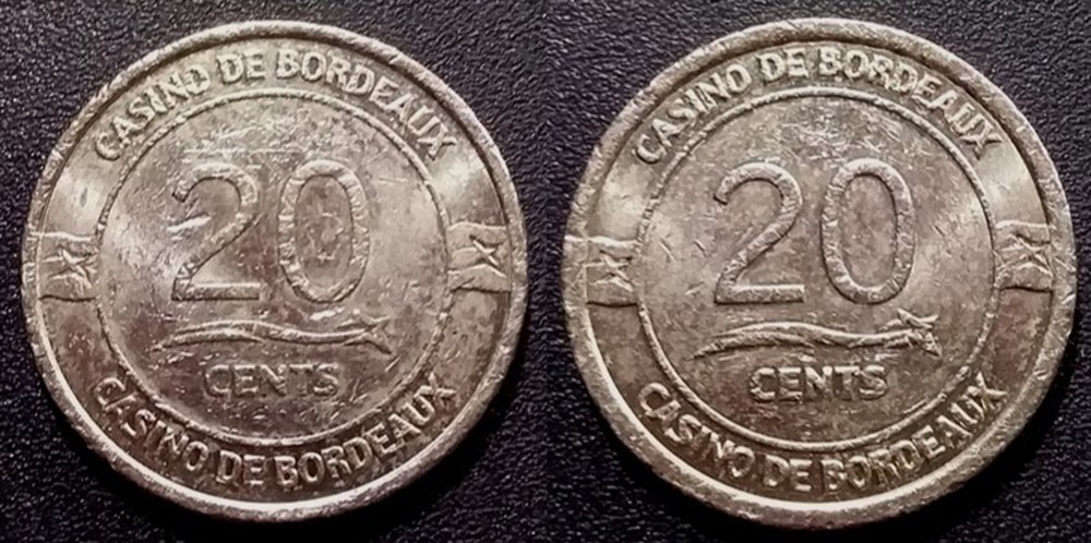 j- Jeton casino Bordeaux 20 cents monnaies paranumismatique jetons poids j jeton casino bordeaux 20 cents