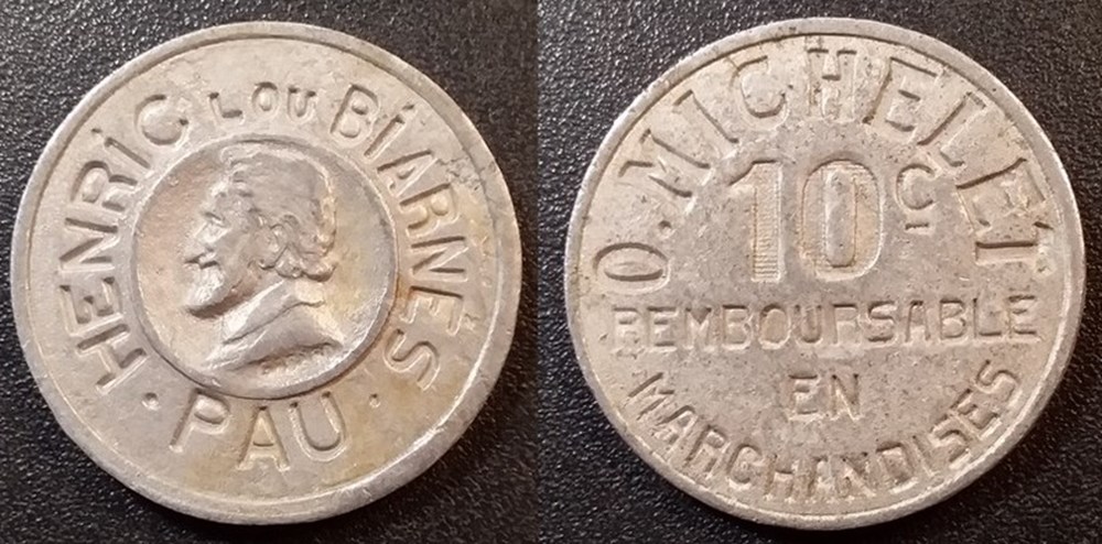 p- MN Pau Henric lou Biarnes 10 C. Al Elie:50.2 monnaies paranumismatique jetons poids p mn pau henric lou biarnes 10 c al elie 50 2