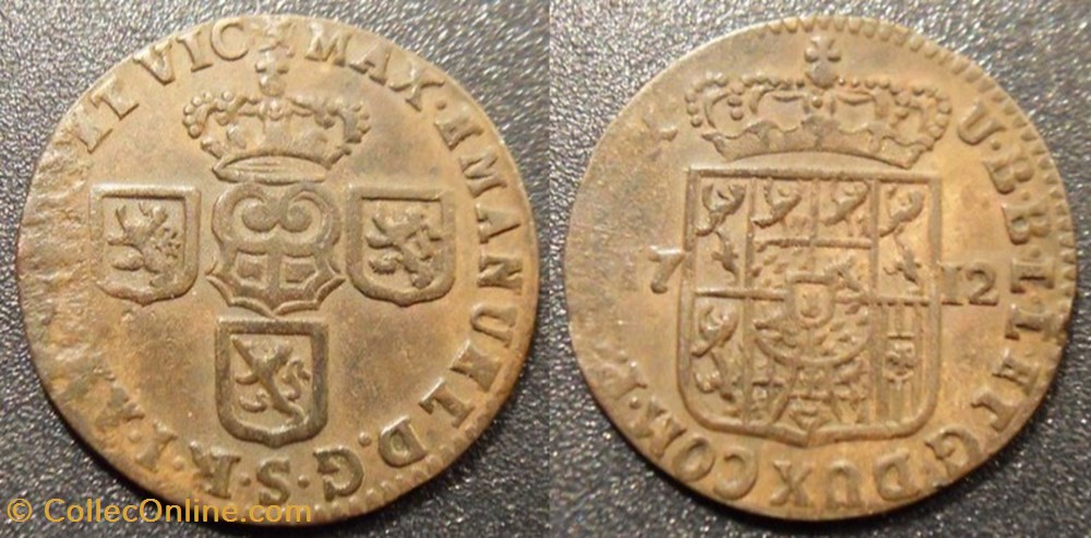 Belgique - Comté de Namur - Maximilien II Emmanuel de Bavière - 1 Liard 1712 monnaies monde belgique comte de namur maximilien ii emmanuel de baviere 1 liard 1712