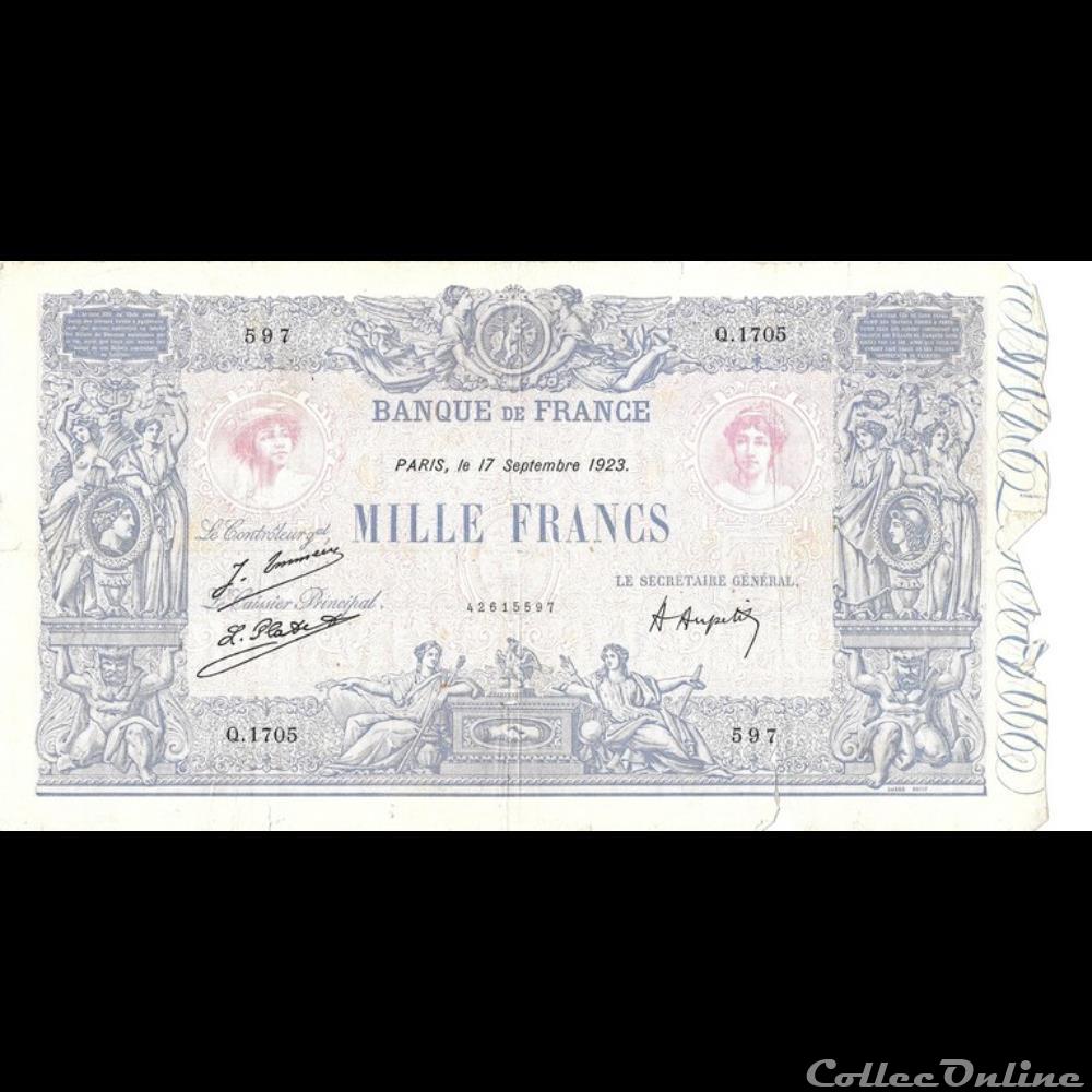 billet france banque de xxe 1000 francs bleu et rose