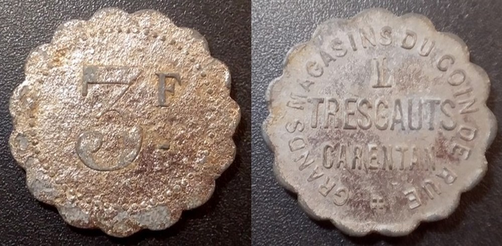 p- MN Carentan 3F Grands Magasins du Coin de rue - L. Tresgauts- ref Elie:15.2 page 70 monnaies paranumismatique jetons poids p mn carentan 3f grands magasins du coin de rue l tresgauts ref elie 15 2 page 70