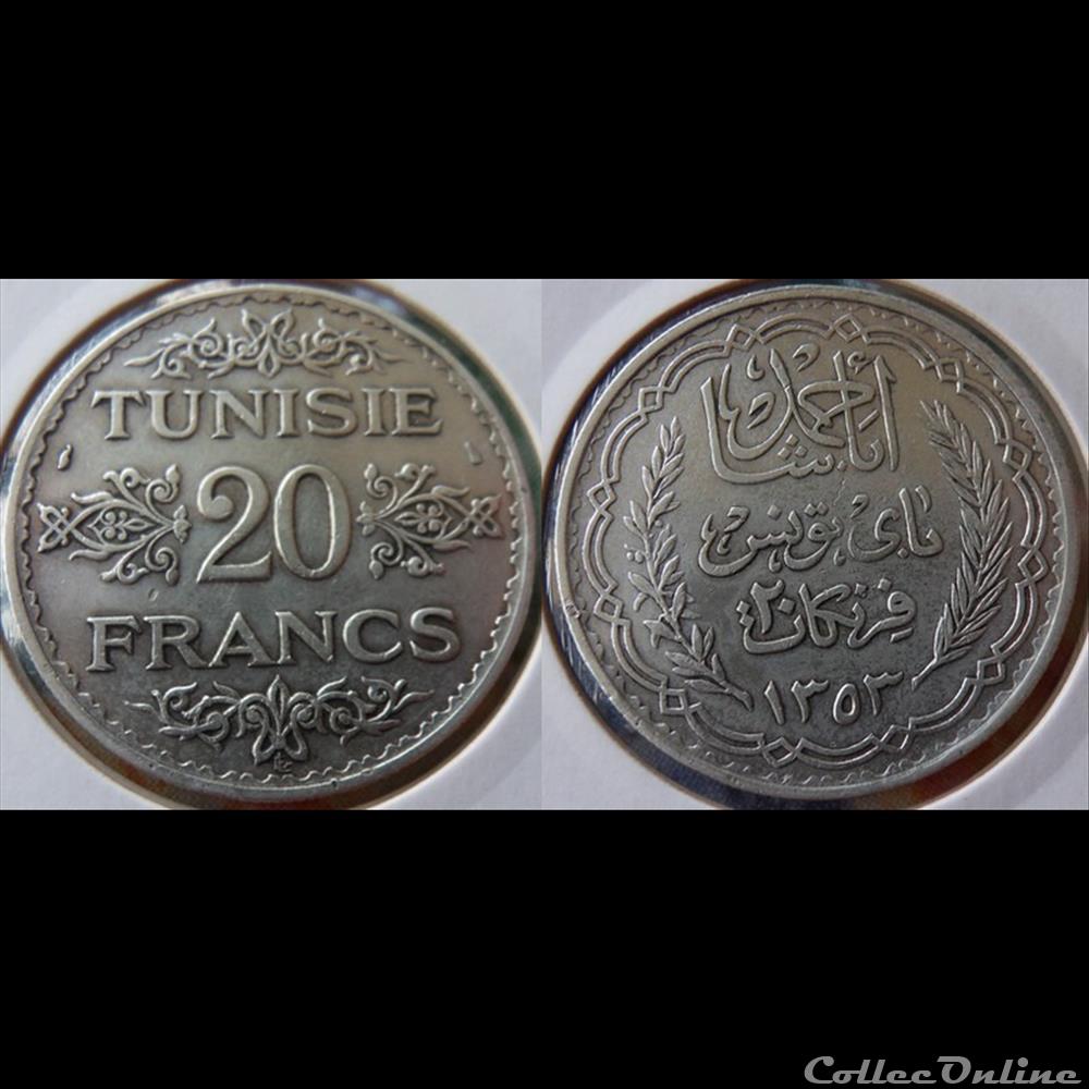 Tunisie 20 Francs 1353--->1934 monnaie france colony tunisie 20 francs 1353 1934