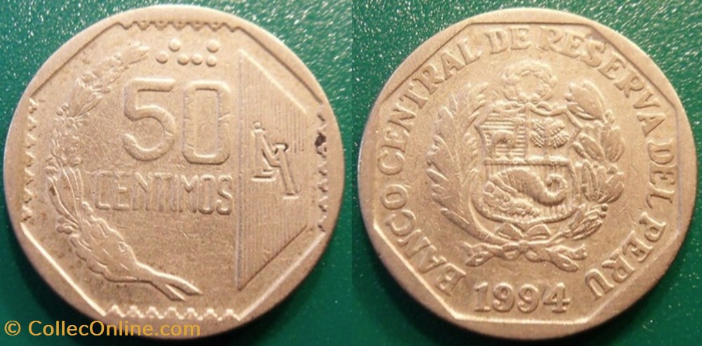 50 Centimos 1994 gros points Braille monnaie monde perou 50 centimos 1994 gros points braille
