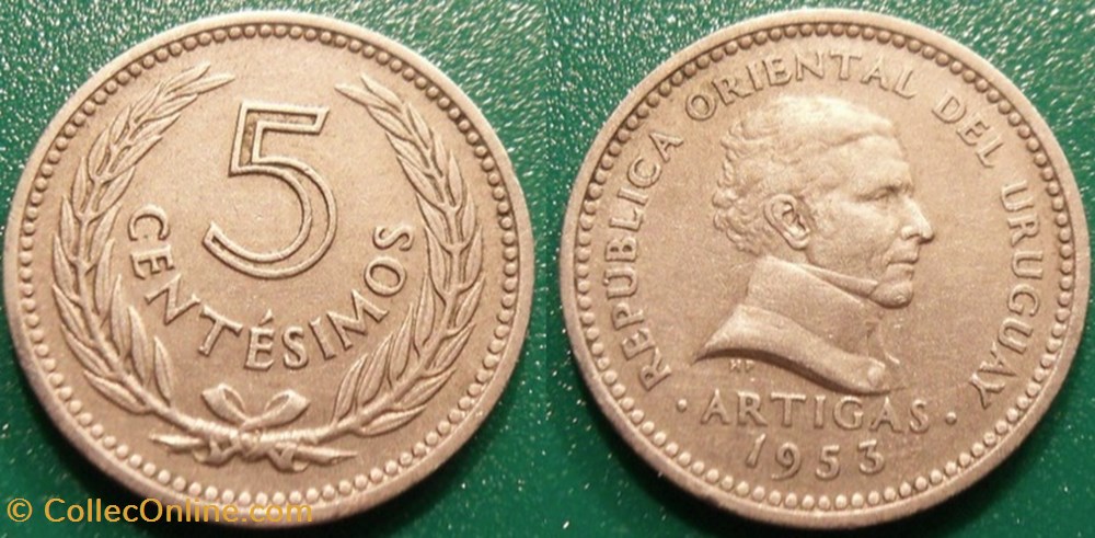 5 Centesimos 1953 monnaie monde uruguay 5 centesimos 1953