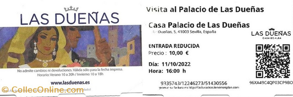 Espagne Séville Palacio de las Dueñas documents anciens tickets entree espagne seville palacio de las duenas
