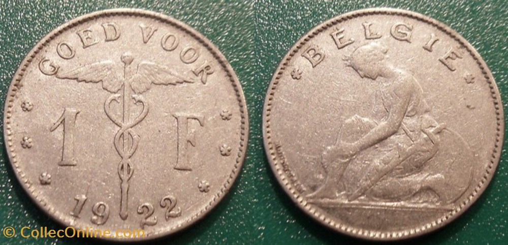 monnaie monde belgique 1 franc 1922 belgie