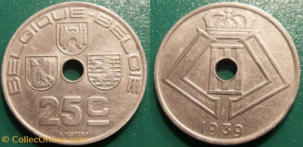 monnaie monde 25 centimes 1939 belgique belgie