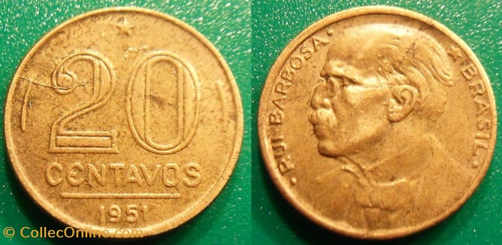 20 Centavos 1951 monnaie monde bresil 20 centavos 1951