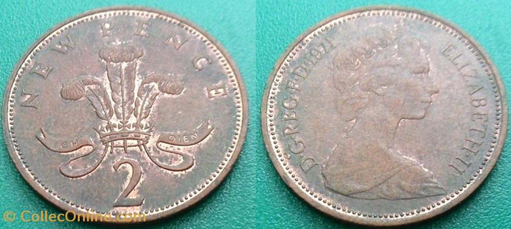 2 nouveaux Pence 1971 monnaie monde royaume uni 2 nouveaux pence 1971
