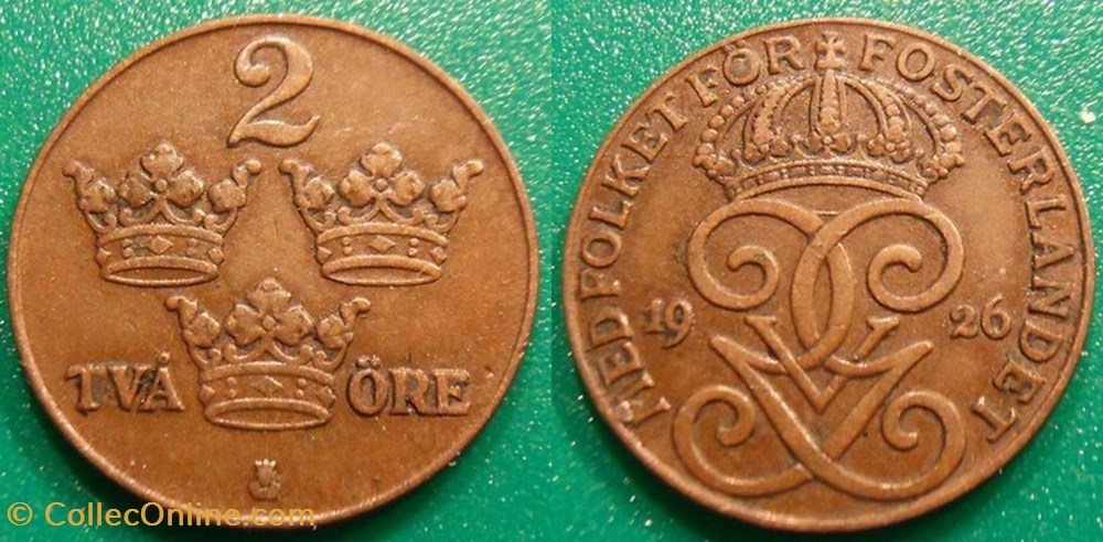 2 Ore 1926 monnaie monde suede 2 ore 1926