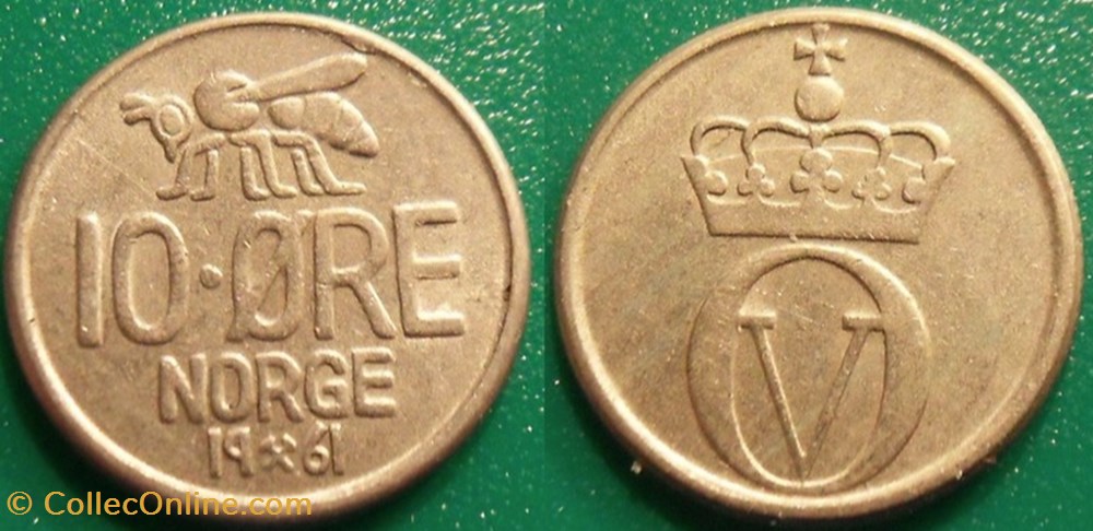 10 Ore 1961 monnaie monde norvege 10 ore 1961
