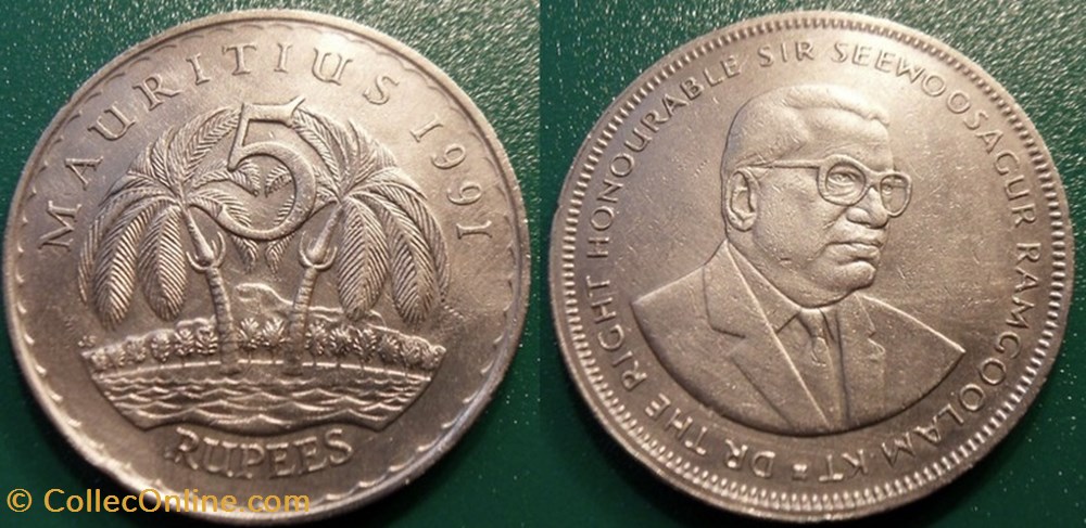 5 Roupies 1991 monnaie monde maurice 5 roupies 1991