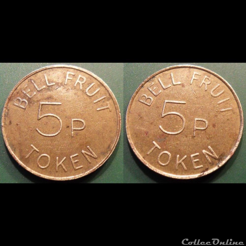 e- J etr Grande Bretagne BELL FRUIT 5 P Token monnaies jetons mereaux e j etr grande bretagne bell fruit 5 p token