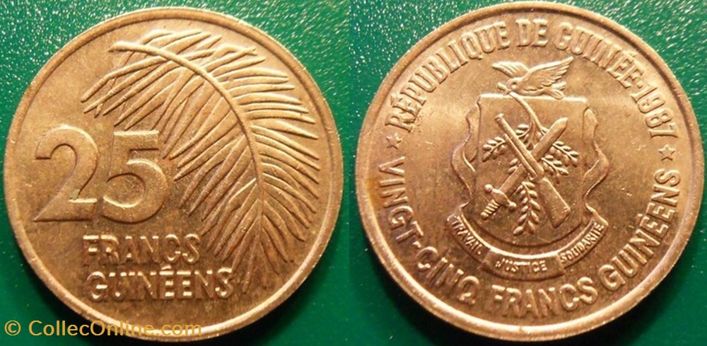 25 Francs 1987 monnaie monde guinee 25 francs 1987